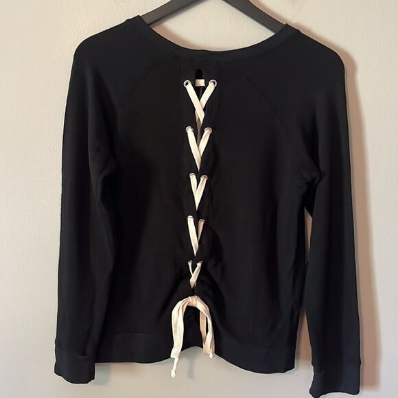 New! Monroe Lace Up Black Sweatshirt NWT Size XS - Picture 7 of 10